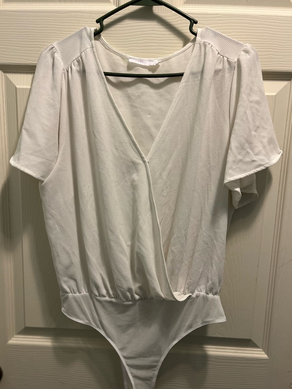 Lush White Surplice Short Sleeve Bodysuit